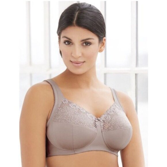 Glamorise 42D Bra Taupe Comfort Lift Rose Lace Wireless Full Coverage 1104 - Picture 1 of 9
